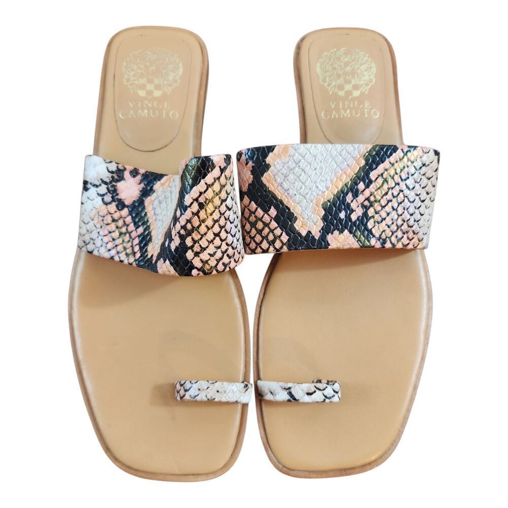 Vince Camuto Yelinda toe loop slip on sandals sz 9 animal print snake leather